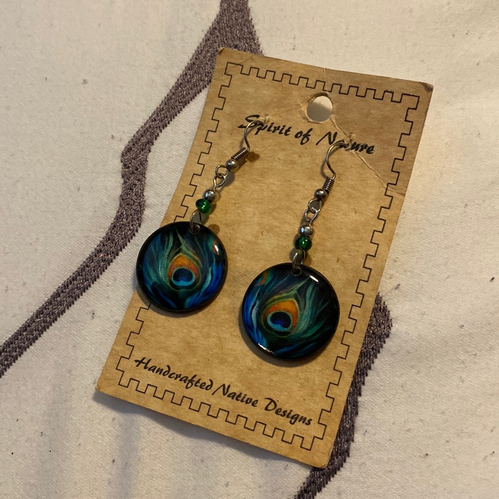 Silver Peacock Enamel Earrings